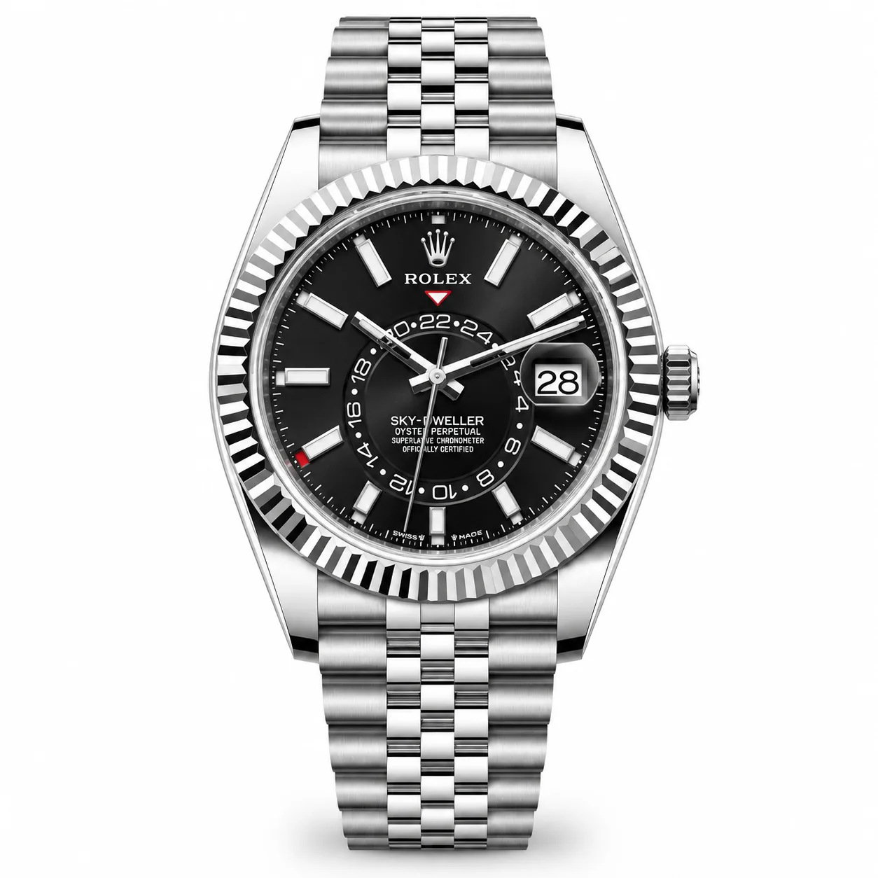 Rolex Sky-Dweller m336934-0008 42mm Black Dial Fluted Bezel 904L Stainless Steel and 18K White Gold AI 头图 1 - 白底全貌 [ai-shot:full-white]