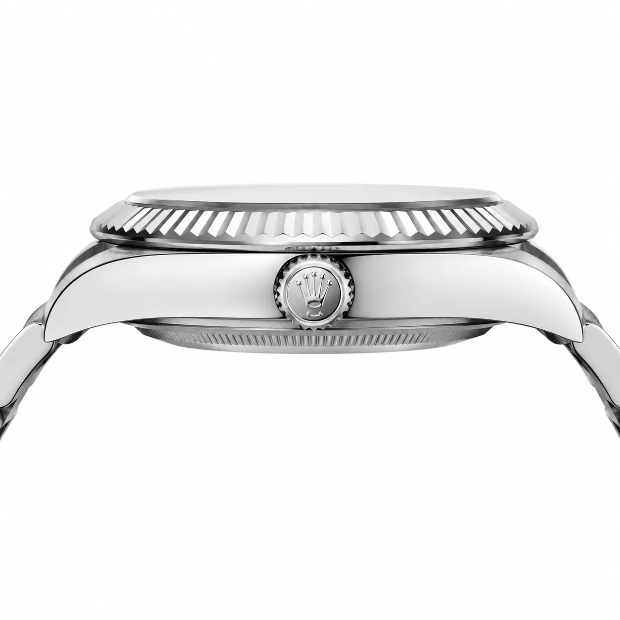 Rolex Sky-Dweller m336934-0008 42mm Black Dial Fluted Bezel 904L Stainless Steel and 18K White Gold AI 头图 2 - 侧面细节 [ai-shot:side-detail]