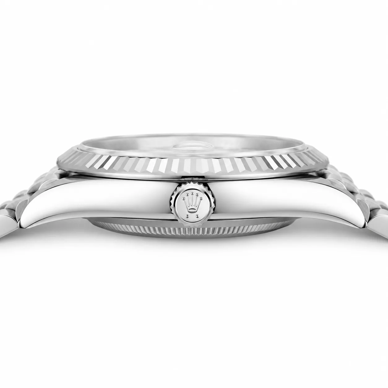 Rolex Datejust m126334-0024 41mm Calibre 3235 Grey / Fluted Bezel 904L Stainless Steel and 18K White Gold AI 头图 2 - 侧面细节 [ai-shot:side-detail]