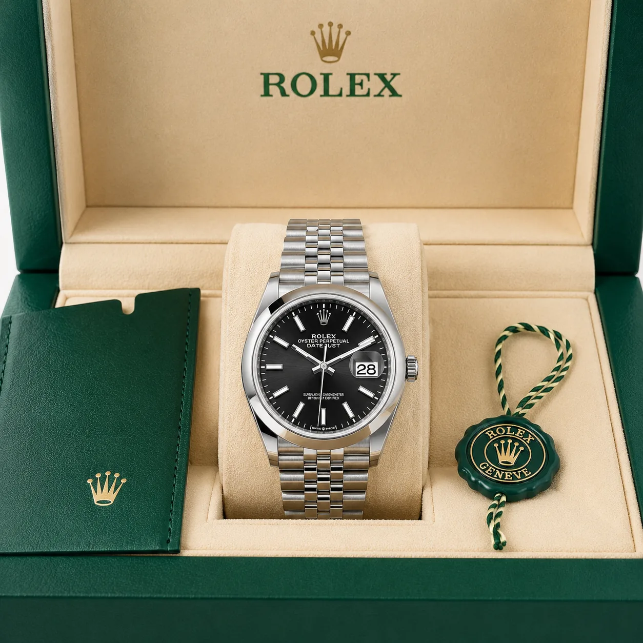 Rolex Datejust m126200-0003 36mm Calibre 3235 Silver / Smooth Bezel 904L Stainless Steel AI 头图 5 - 包装盒 [ai-shot:box-shot]