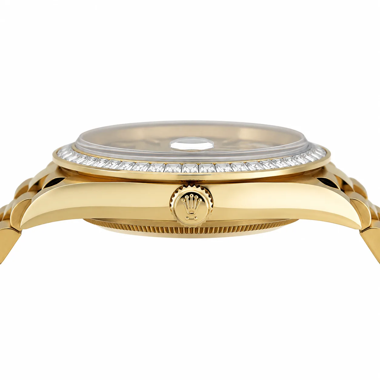 Rolex Day-Date m228398tbr-0042 40mm Calibre 3255 White / Diamond-Set Bezel 18K Yellow Gold AI 头图 2 - 侧面细节 [ai-shot:side-detail]