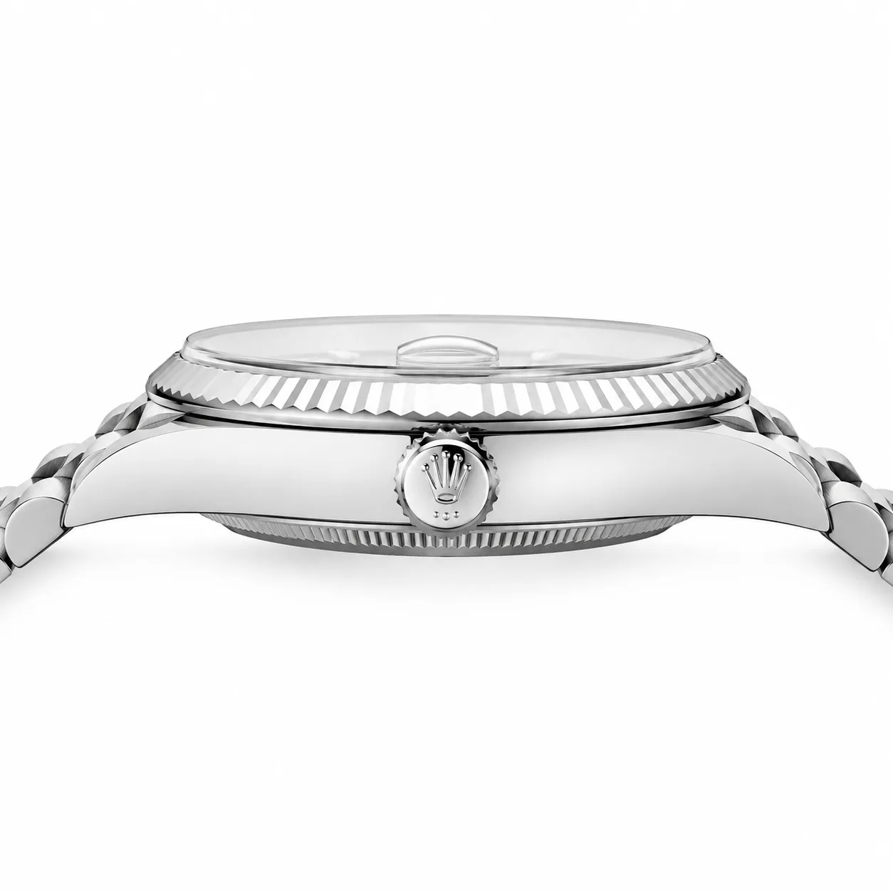 Rolex Day-Date m228239-0003 40mm Silver Dial Fluted Bezel 18K White Gold AI 头图 2 - 侧面细节 [ai-shot:side-detail]