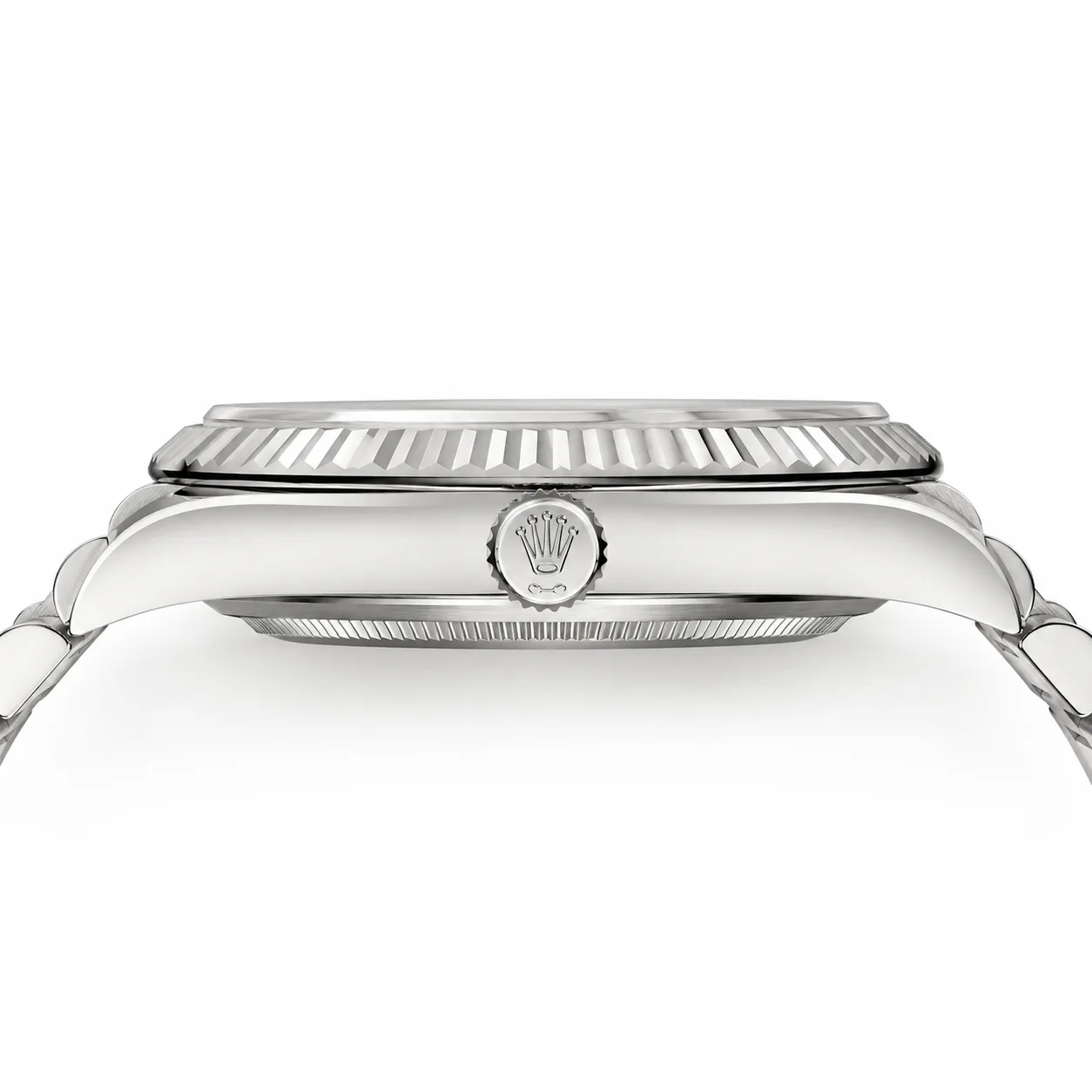 Rolex Day-Date m228239-0060 40mm Blue Dial Fluted Bezel 18K White Gold AI 头图 2 - 侧面细节 [ai-shot:side-detail]