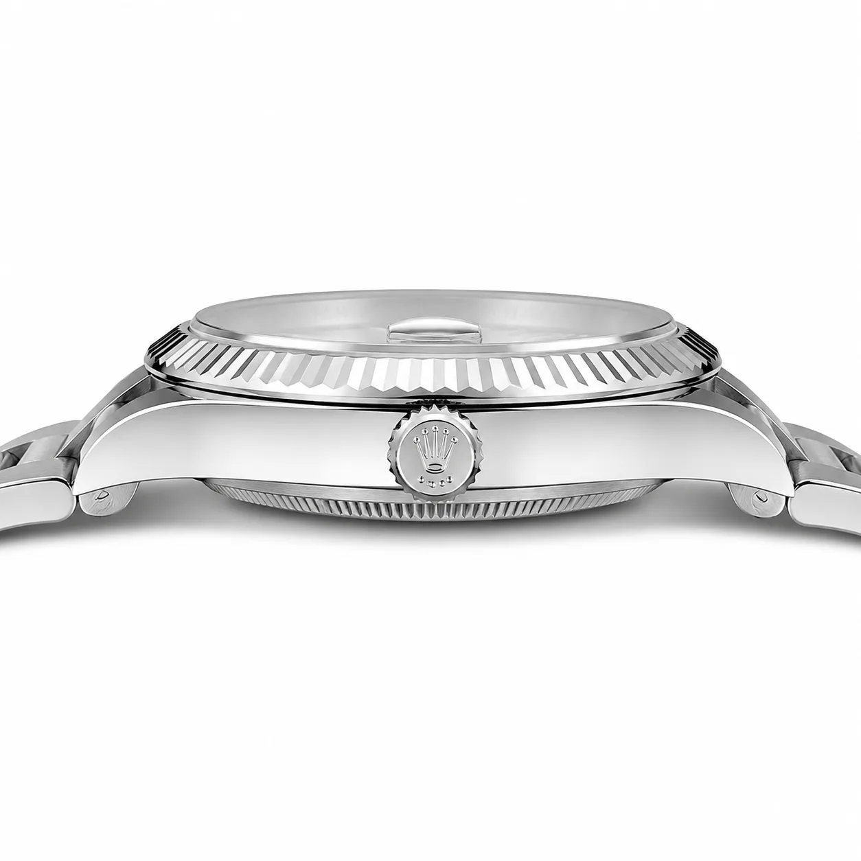 Rolex Datejust m126334-0031 41mm Blue Dial Fluted Bezel 904L Stainless Steel and 18K White Gold AI 头图 2 - 侧面细节 [ai-shot:side-detail]