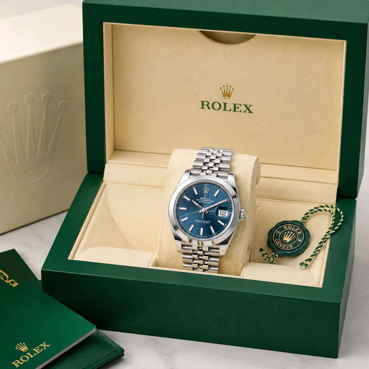 Rolex Datejust 126300-0020 41mm Blue Dial Smooth Bezel AI 头图 5 - 包装盒 [ai-shot:box-shot]