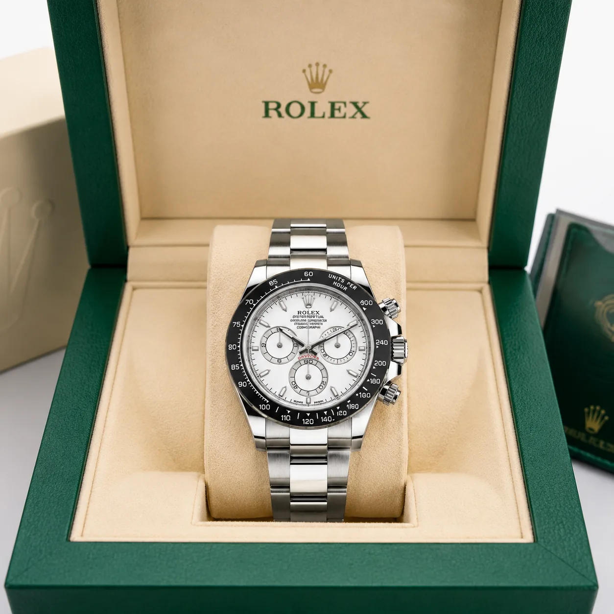 Rolex Cosmograph Daytona m126502-0001 40mm Calibre 4131 Black / Black Cerachrom Bezel 950 Platinum AI 头图 5 - 包装盒 [ai-shot:box-shot]