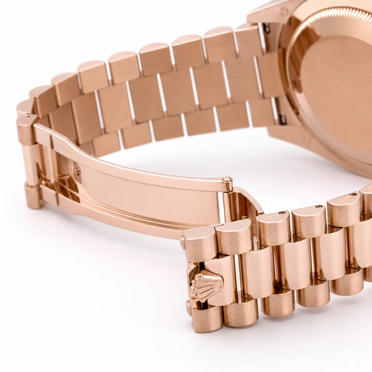 Rolex Day-Date m228235-0056 40mm Calibre 3255 Olive Green / Fluted Bezel 18K Everose Gold AI 头图 3 - 表扣表链 [ai-shot:bracelet-clasp]