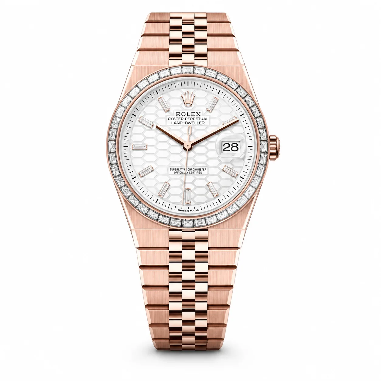 Rolex Pearlmaster m127385TBR-0003 34mm White Dial Diamond-Set Bezel 18K Everose Gold AI 头图 1 - 白底全貌 [ai-shot:full-white]