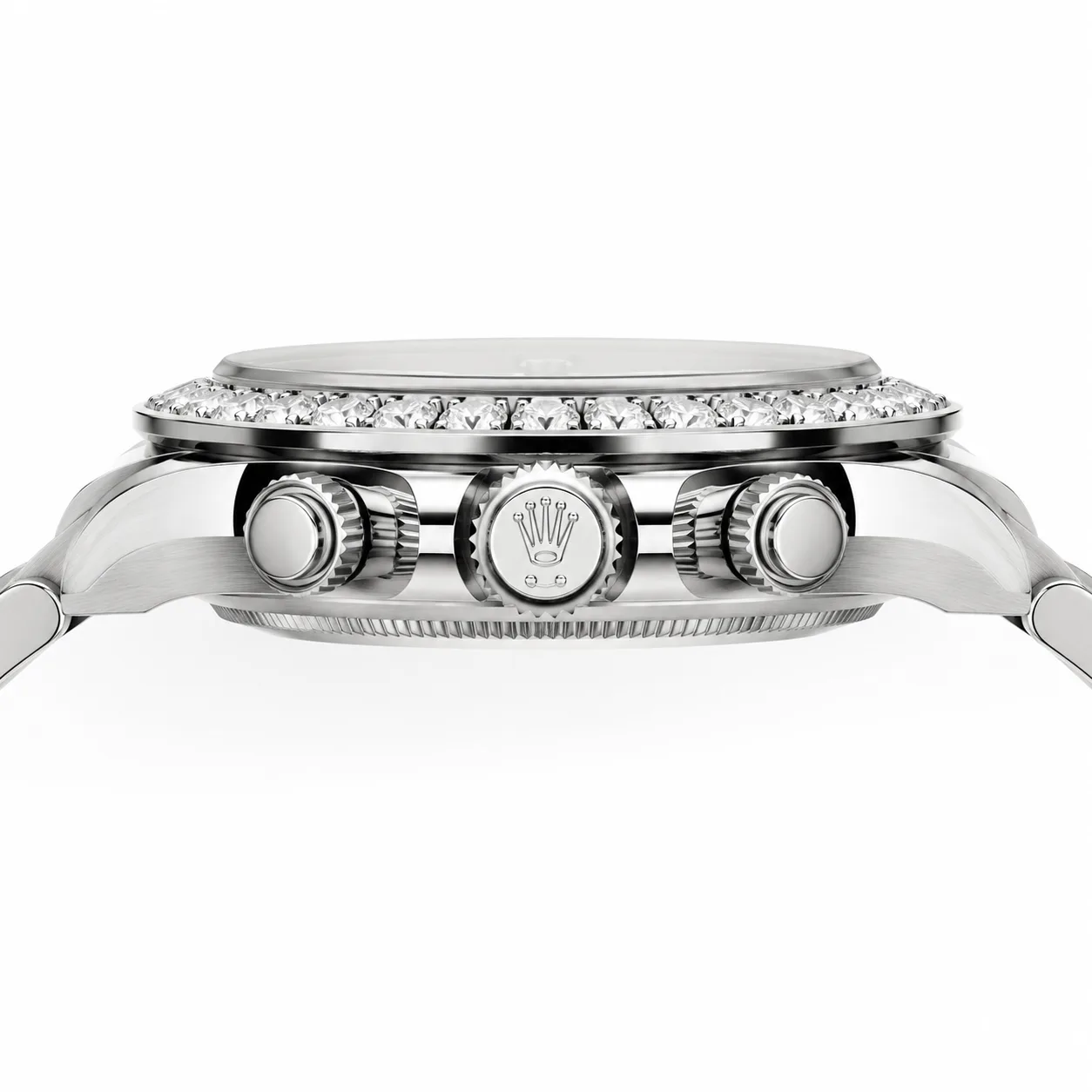 Rolex Cosmograph Daytona m126579rbr-0001 40mm White Dial Diamond-Set Bezel 18K White Gold AI 头图 2 - 侧面细节 [ai-shot:side-detail]