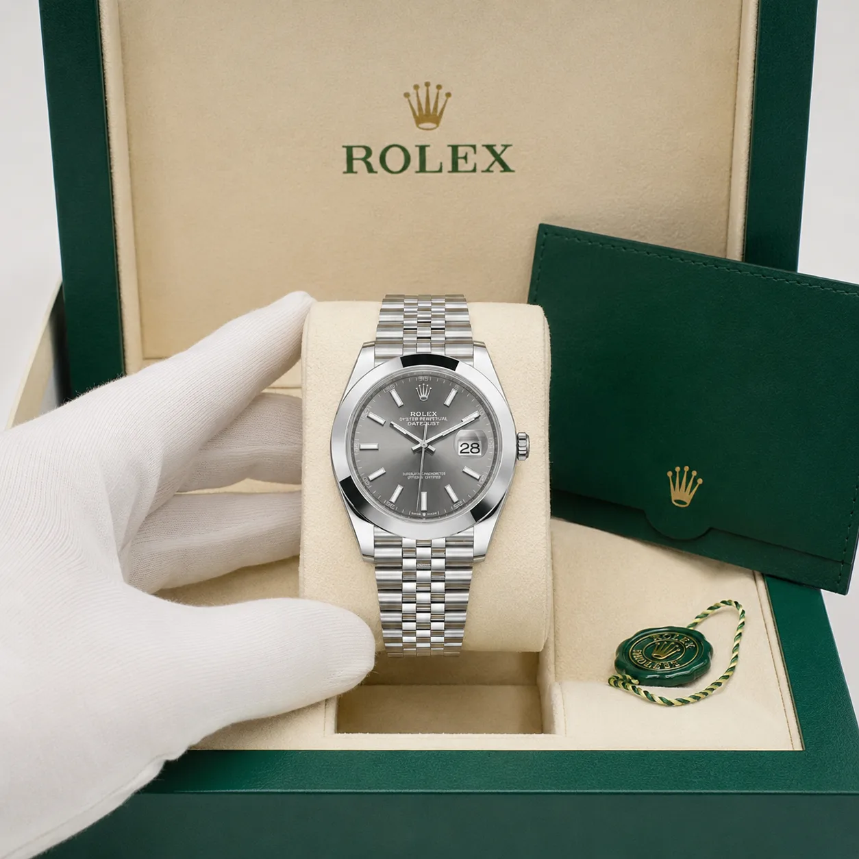 Rolex Oyster Perpetual m126300-0008 41mm Silver Dial Smooth Bezel AI 头图 5 - 包装盒 [ai-shot:box-shot]