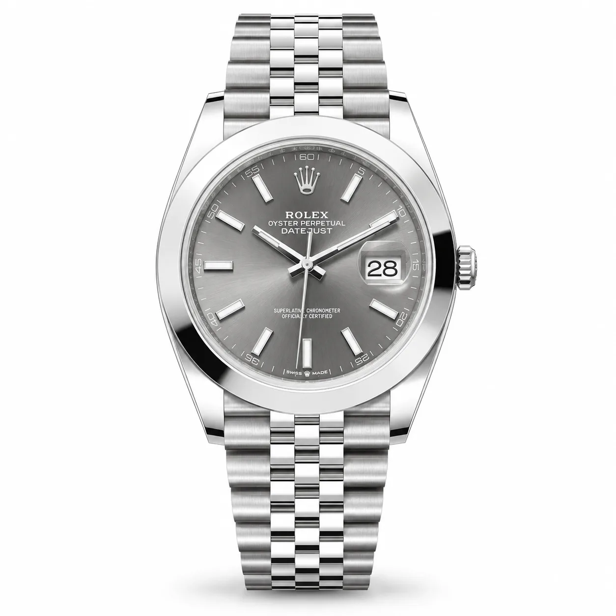 Rolex Oyster Perpetual m126300-0008 41mm Silver Dial Smooth Bezel AI 头图 1 - 白底全貌 [ai-shot:full-white]