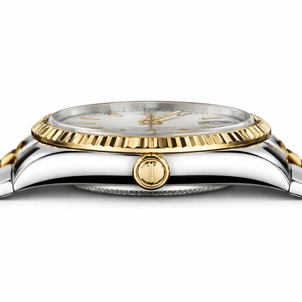 Rolex Datejust m126333-0015 41mm Silver Dial Diamond-Set Bezel 904L Stainless Steel and 18K Yellow Gold AI 头图 2 - 侧面细节 [ai-shot:side-detail]