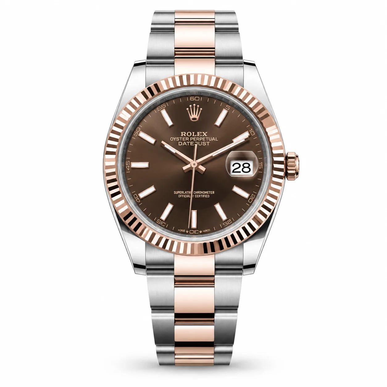 Rolex Datejust 126331-0001 41mm Chocolate Dial Fluted Bezel 904L Stainless Steel and 18K Everose Gold AI 头图 1 - 白底全貌 [ai-shot:full-white]