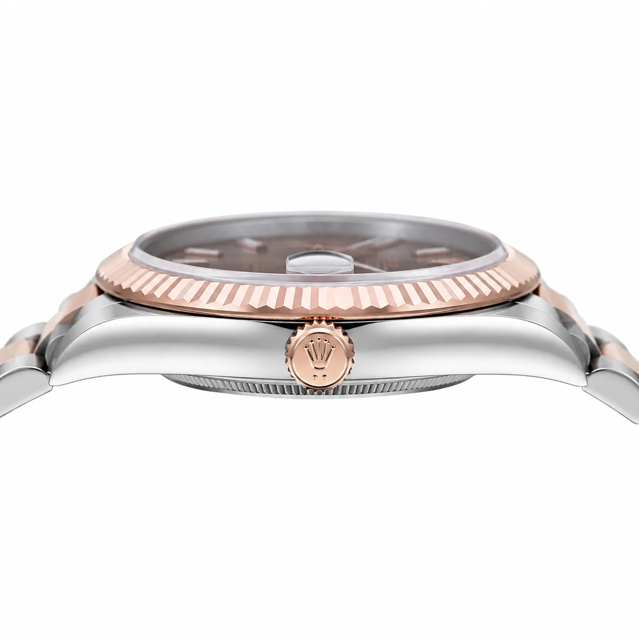 Rolex Datejust 126331-0001 41mm Chocolate Dial Fluted Bezel 904L Stainless Steel and 18K Everose Gold AI 头图 2 - 侧面细节 [ai-shot:side-detail]
