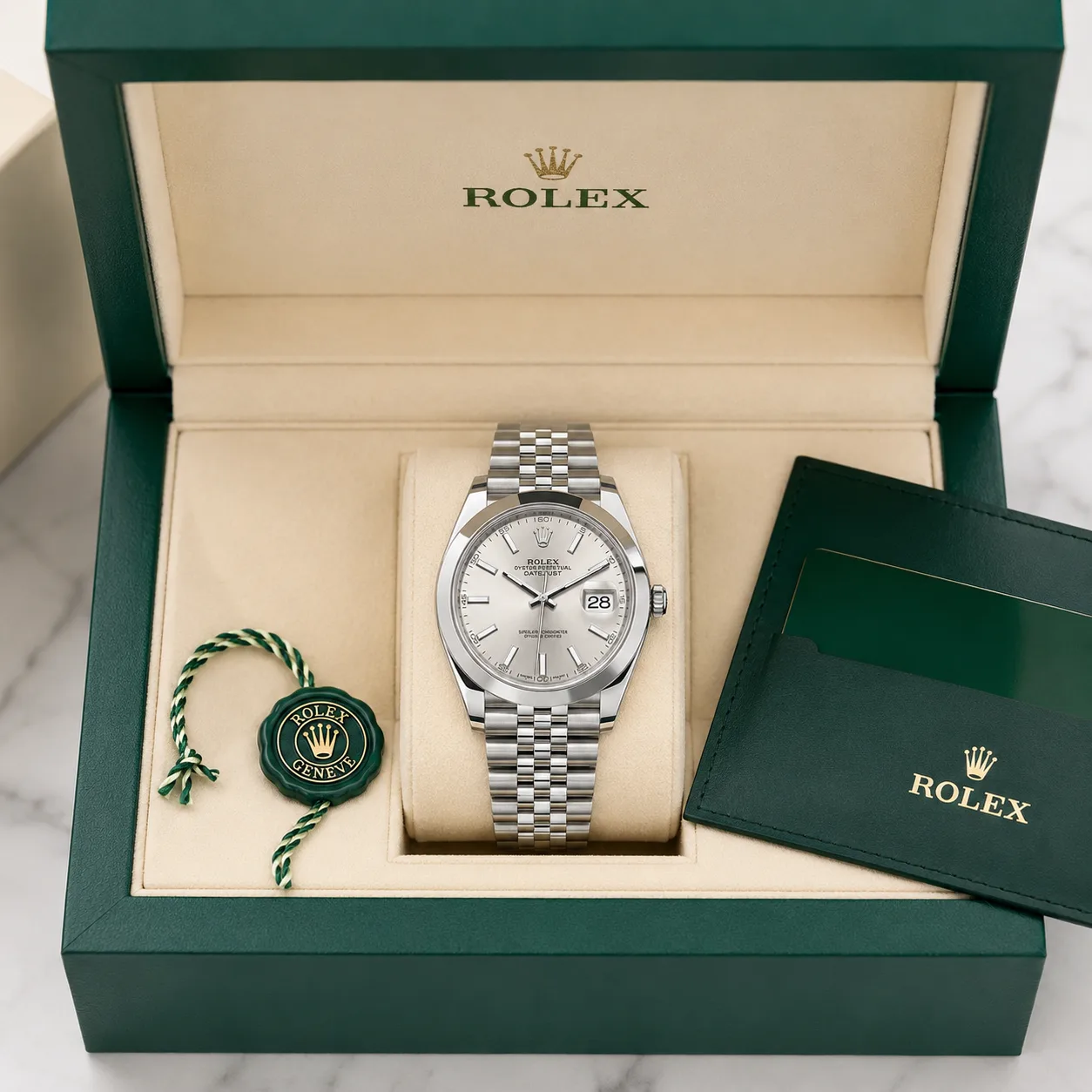 Rolex Datejust 126300-0004 41mm Silver Dial Smooth Bezel AI 头图 5 - 包装盒 [ai-shot:box-shot]