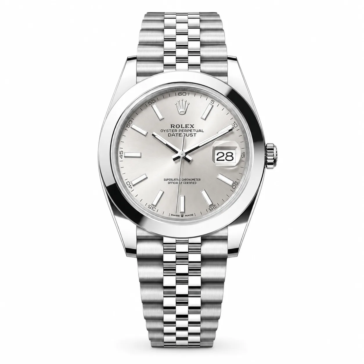 Rolex Datejust 126300-0004 41mm Silver Dial Smooth Bezel AI 头图 1 - 白底全貌 [ai-shot:full-white]