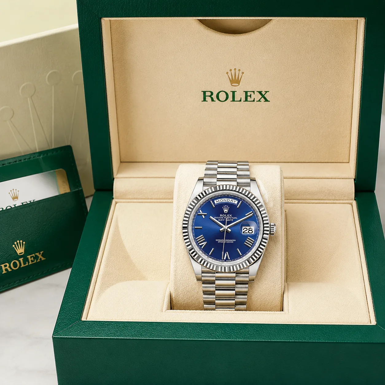 Rolex Day-Date 228239-0007 40mm Cal.3255 18K White Gold AI 头图 5 - 包装盒 [ai-shot:box-shot]