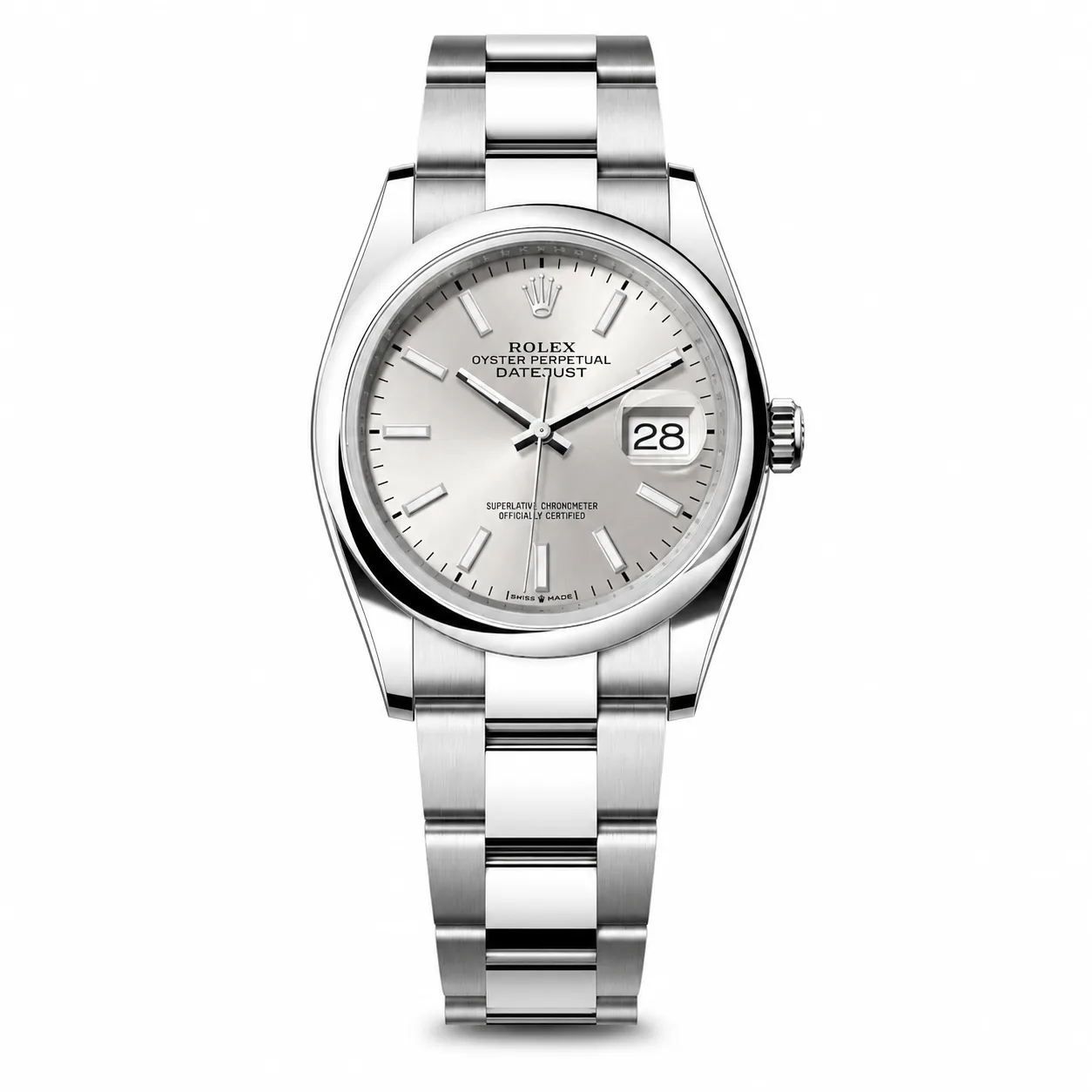 Rolex Datejust 126200-0002 36mm Silver Dial Smooth Bezel AI 头图 1 - 白底全貌 [ai-shot:full-white]