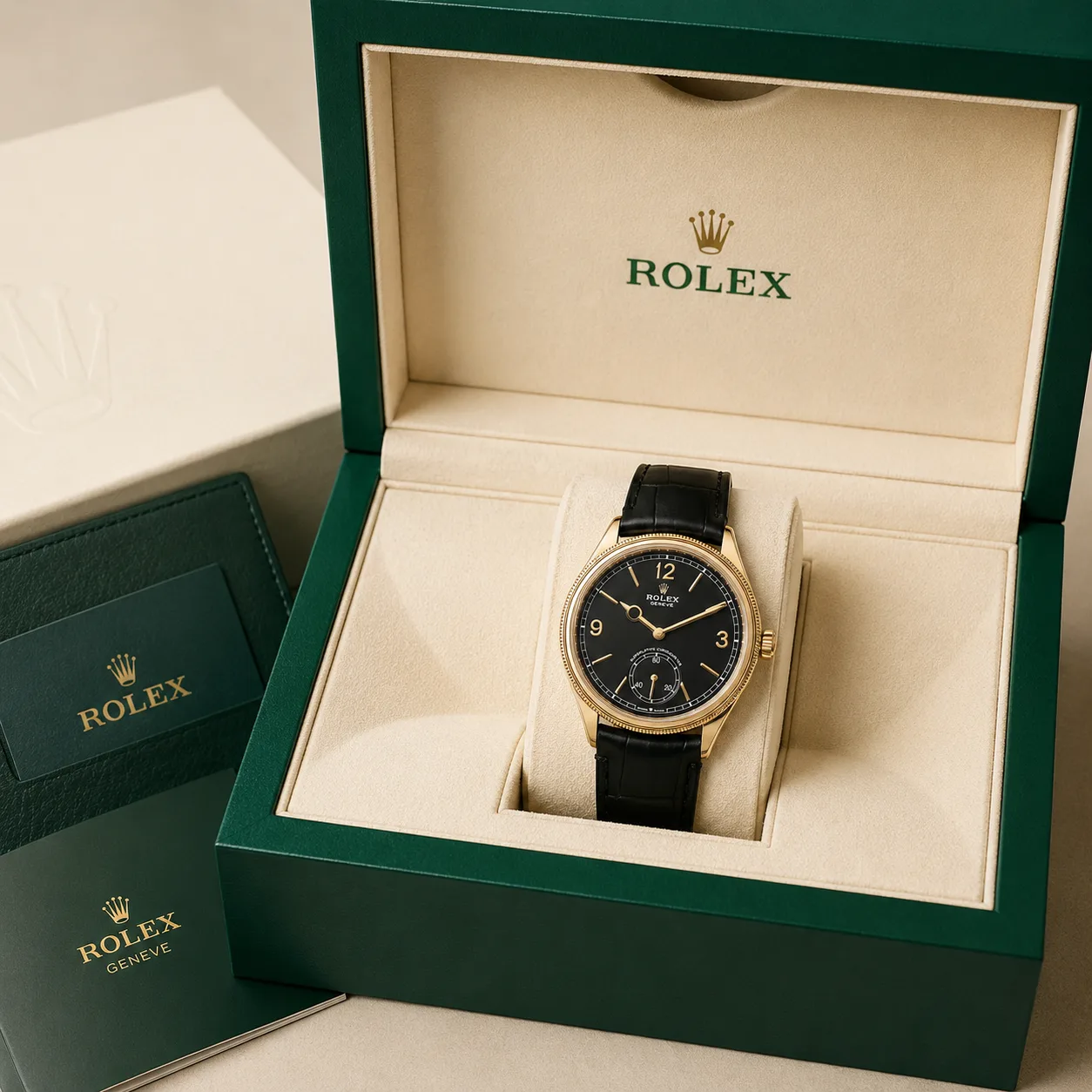 Rolex 1908 m52508-0002 39mm Cal.7140 18K Yellow Gold AI 头图 5 - 包装盒 [ai-shot:box-shot]