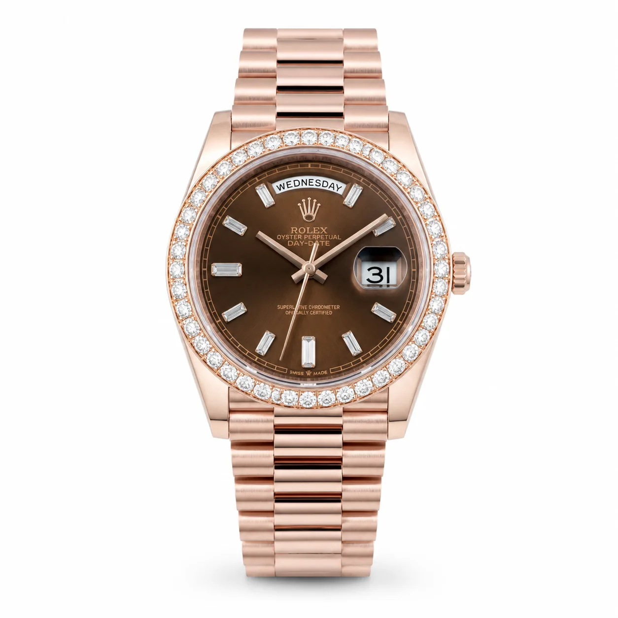 Rolex Day-Date M228345RBR-0006 Cal.3255 Chocolate Dial AI 头图 1 - 白底全貌 [ai-shot:full-white]