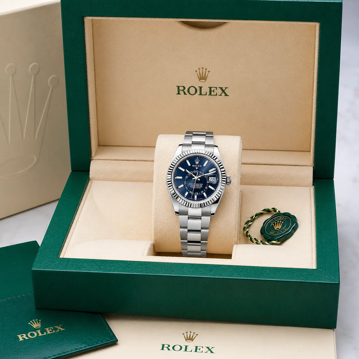 Rolex Yacht-Master m336934-0007 42mm Blue Dial 950 Platinum AI 头图 5 - 包装盒 [ai-shot:box-shot]