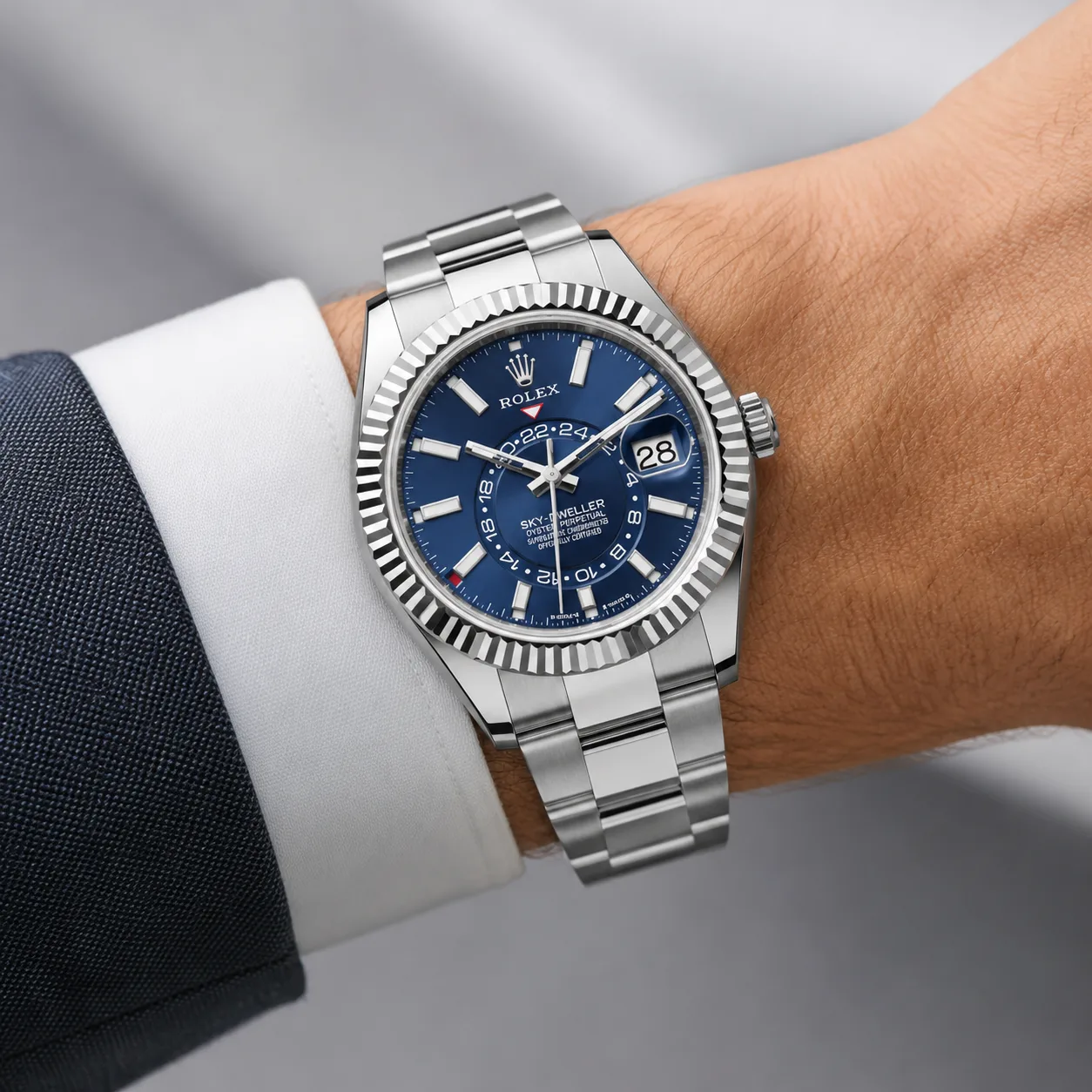 Rolex Yacht-Master m336934-0007 42mm Blue Dial 950 Platinum AI 头图 4 - 佩戴图 [ai-shot:wrist-shot]