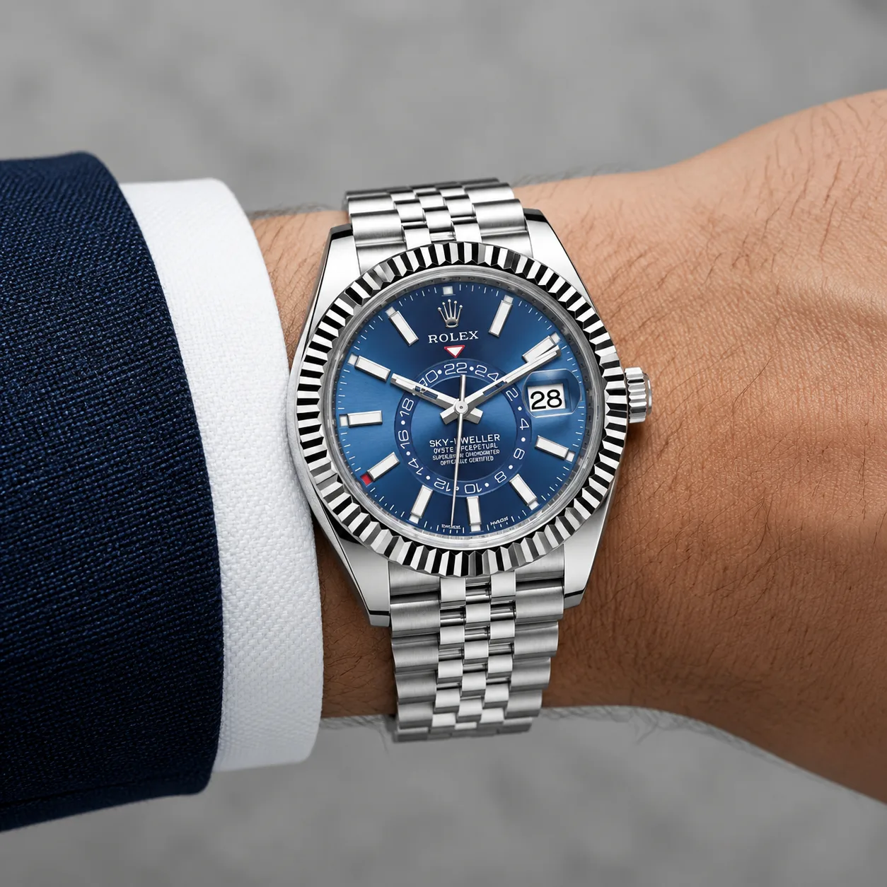 Rolex Yacht-Master m326934-0004 40mm Blue Dial 950 Platinum AI 头图 4 - 佩戴图 [ai-shot:wrist-shot]
