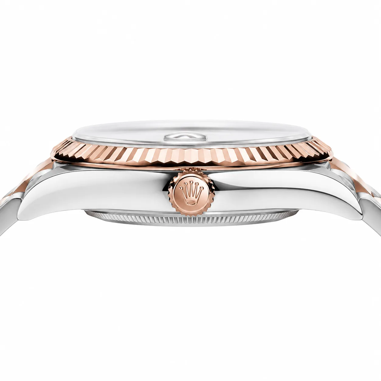 Rolex Datejust m126331-0003 41mm Chocolate Dial Fluted Bezel 904L Stainless Steel and 18K Everose Gold AI 头图 2 - 侧面细节 [ai-shot:side-detail]