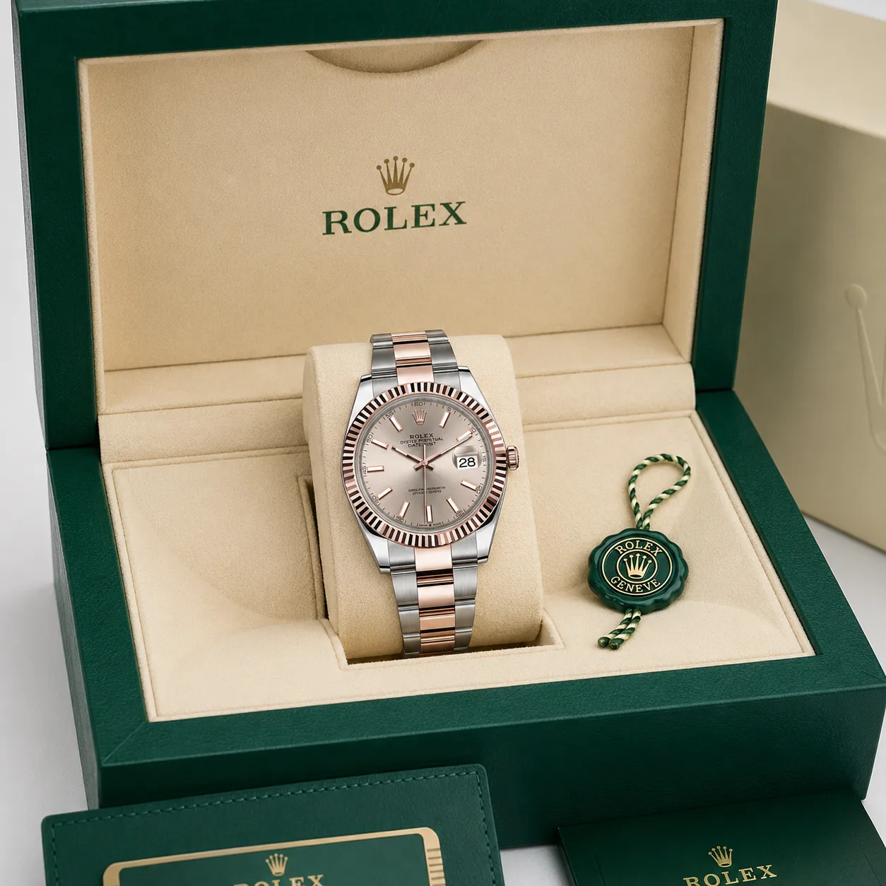 Rolex Datejust m126331-0009 41mm Cal.3235 904L Stainless Steel and 18K Everose Gold AI 头图 5 - 包装盒 [ai-shot:box-shot]