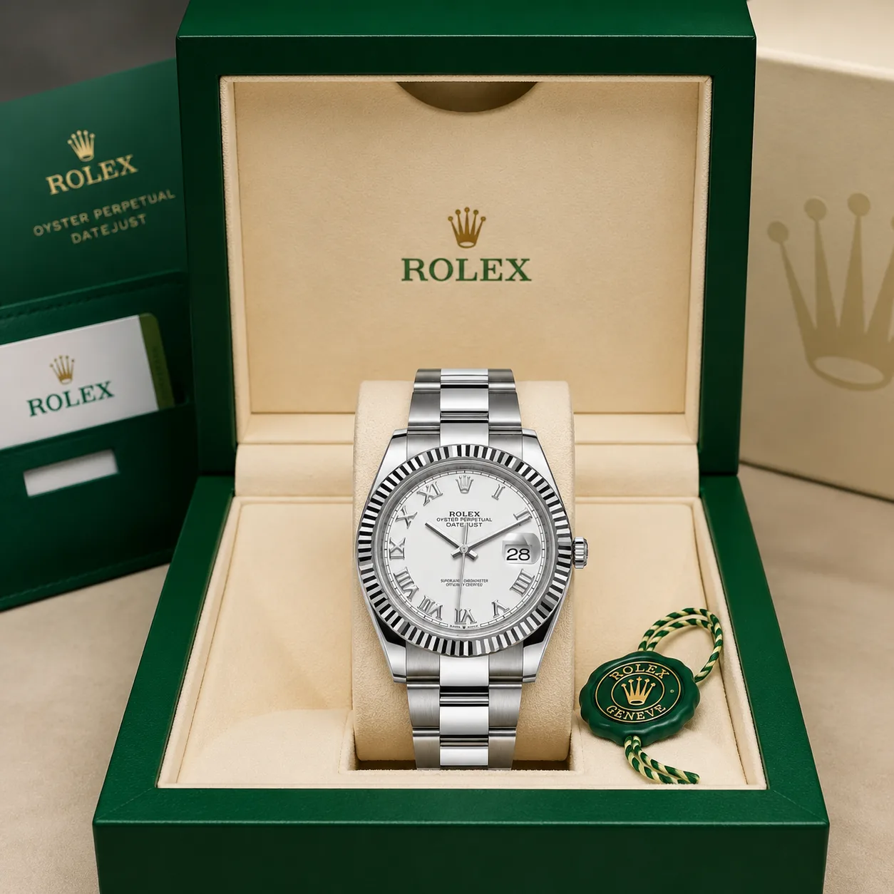 Rolex Datejust m126334-0023 41mm Cal.3235 904L Stainless Steel and 18K White Gold AI 头图 5 - 包装盒 [ai-shot:box-shot]