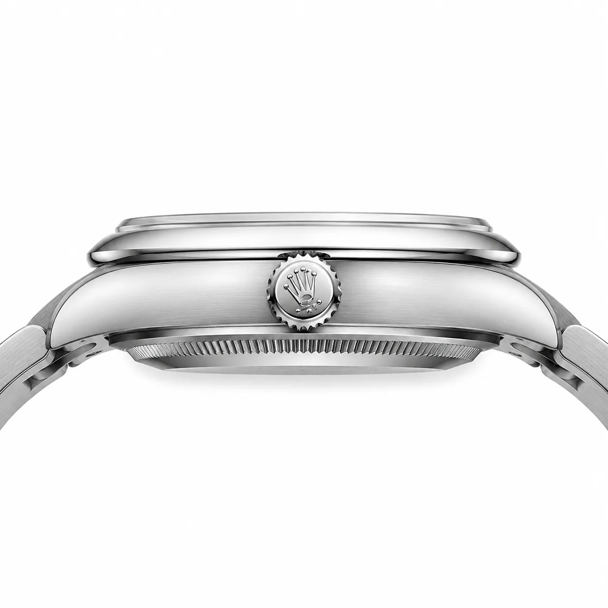 Rolex Oyster-Perpetual m124200-0010 34mm Black Dial Smooth Bezel AI 头图 2 - 侧面细节 [ai-shot:side-detail]