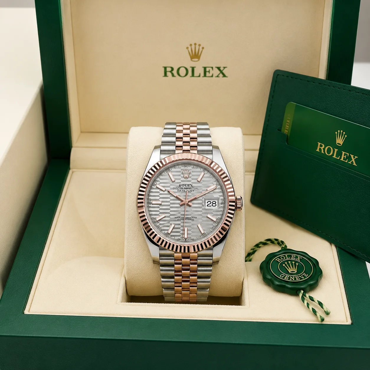 Rolex Datejust m126331-0018 41mm Cal.3235 904L Stainless Steel and 18K Everose Gold AI 头图 5 - 包装盒 [ai-shot:box-shot]