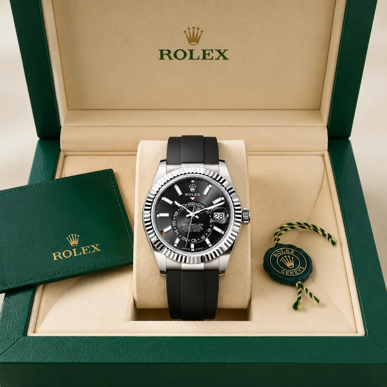 Rolex Sky-Dweller m336239-0002 42mm Cal.9002 18K White Gold AI 头图 5 - 包装盒 [ai-shot:box-shot]