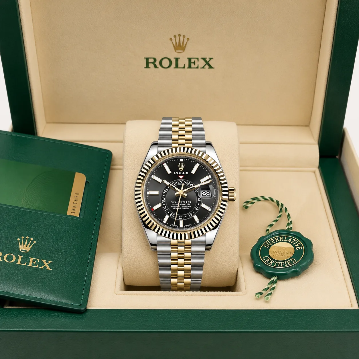Rolex GMT-Master II m326933-0005 40mm Pepsi Bezel 904L Stainless Steel and 18K Yellow Gold AI 头图 5 - 包装盒 [ai-shot:box-shot]