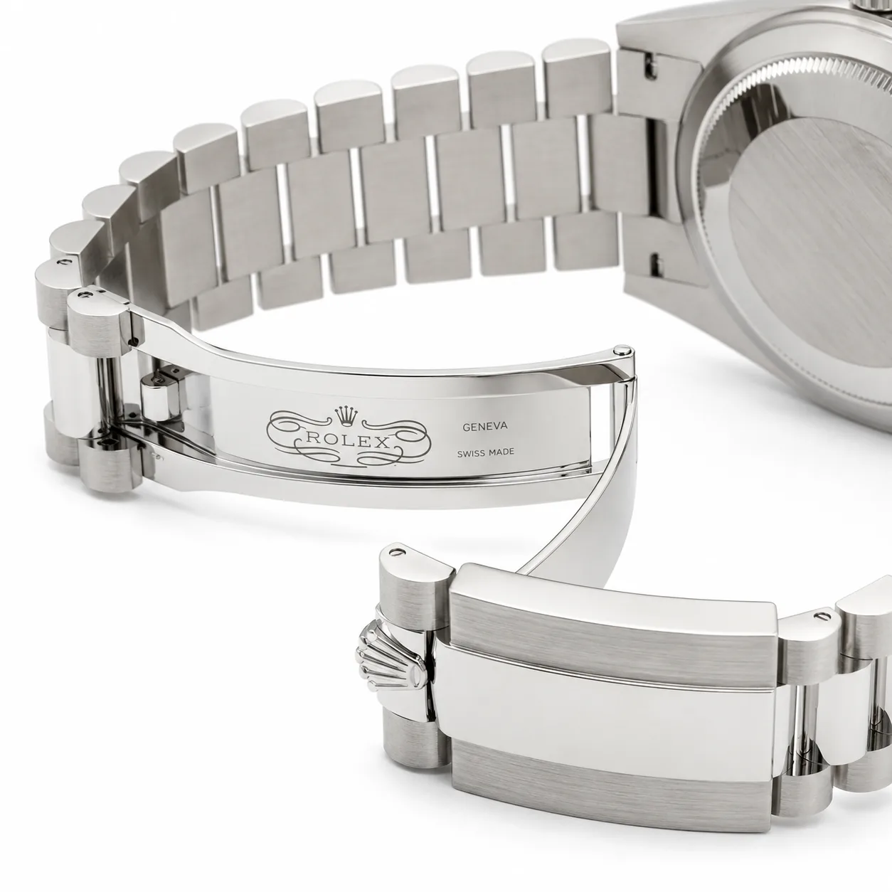 Rolex Day-Date m228349rbr-0040 40mm White Dial Diamond-Set Bezel 18K White Gold AI 头图 3 - 表扣表链 [ai-shot:bracelet-clasp]
