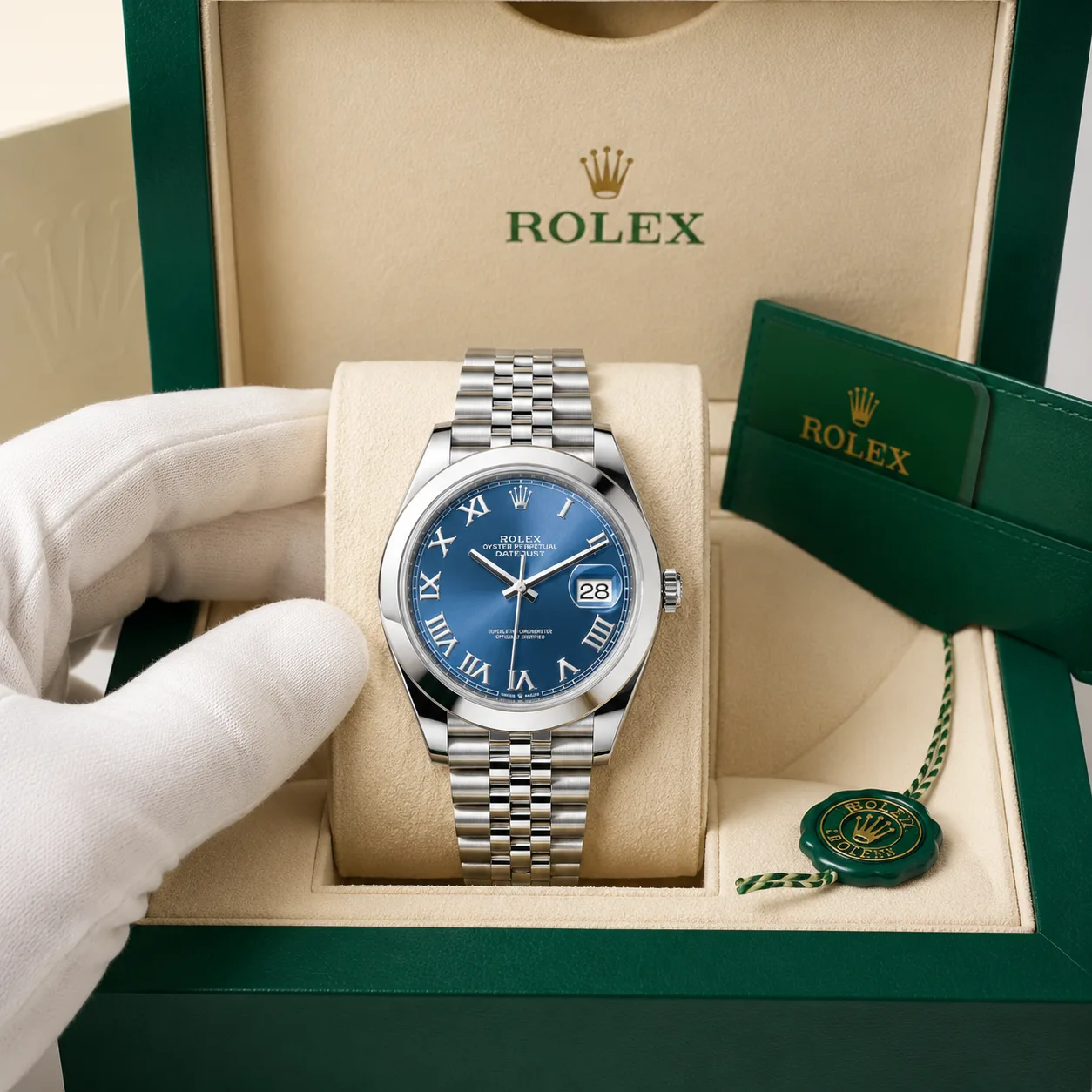 Rolex Datejust m126300-0018 41mm Blue Dial Smooth Bezel AI 头图 5 - 包装盒 [ai-shot:box-shot]