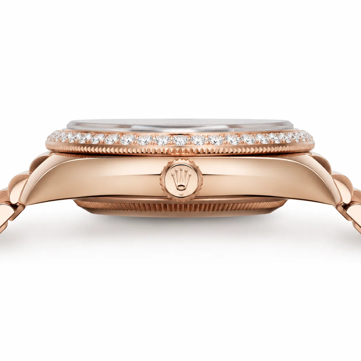 Rolex Day-Date m228345rbr-0011 40mm Green Dial Diamond-Set Bezel 18K Everose Gold AI 头图 2 - 侧面细节 [ai-shot:side-detail]