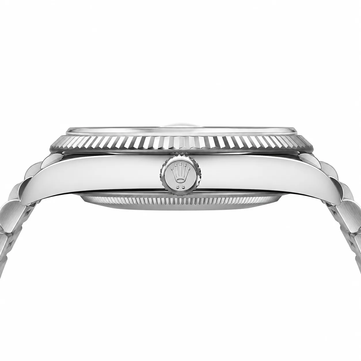 Rolex Day-Date m228236-0010 40mm Silver Dial Fluted Bezel 950 Platinum AI 头图 2 - 侧面细节 [ai-shot:side-detail]