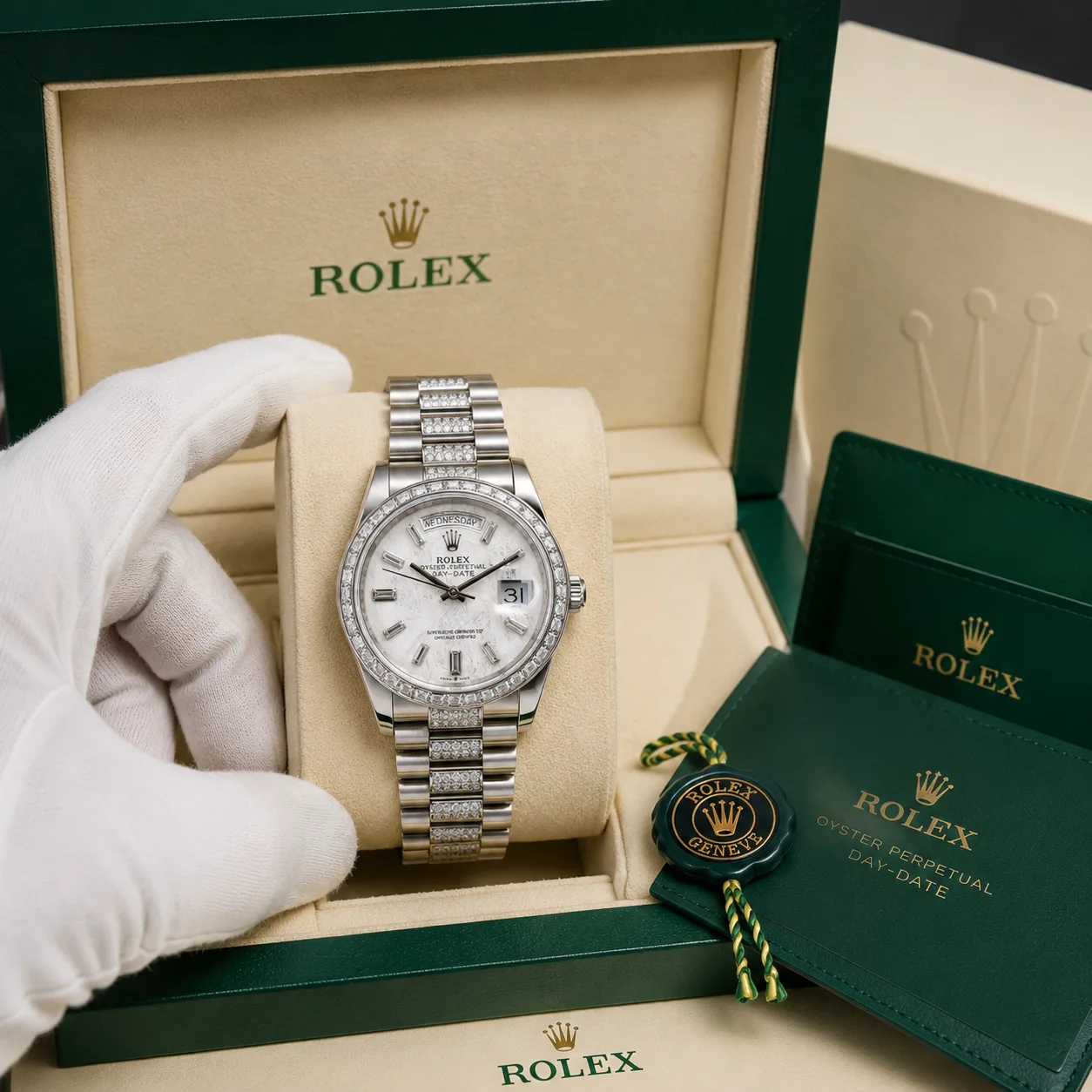 Rolex Day-Date M228396TBR-0027 Cal.3255 Meteorite Dial AI 头图 5 - 包装盒 [ai-shot:box-shot]