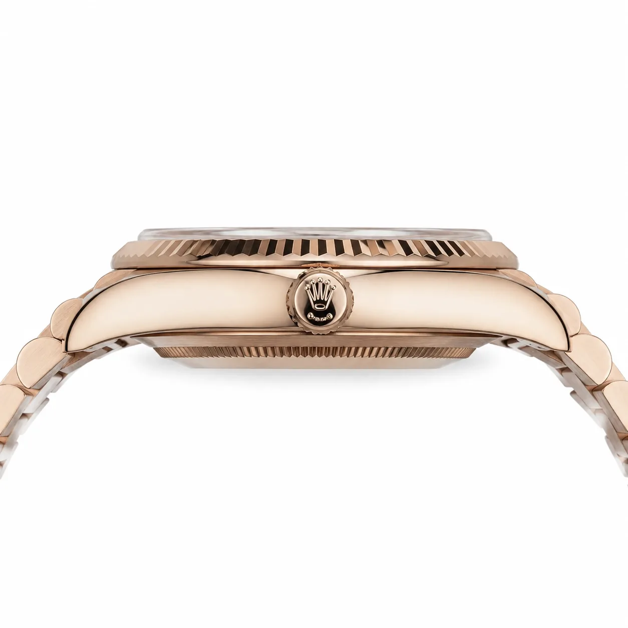 Rolex Day-Date M228235-0032 Cal.3255 Fluted Bezel Everose Gold AI 头图 2 - 侧面细节 [ai-shot:side-detail]