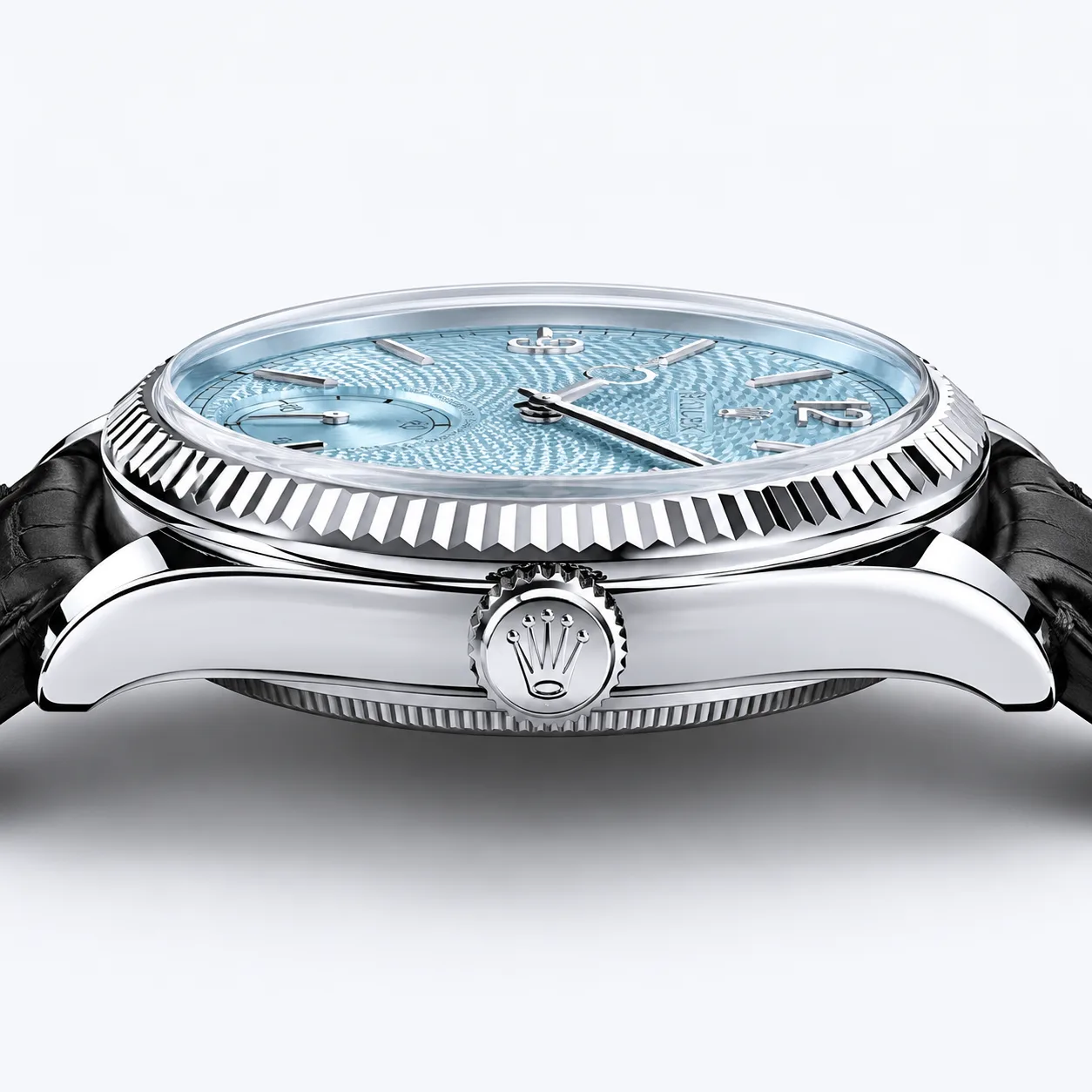 Rolex Day-Date m52506-0003 39mm Blue Dial Fluted Bezel 950 Platinum AI 头图 2 - 侧面细节 [ai-shot:side-detail]