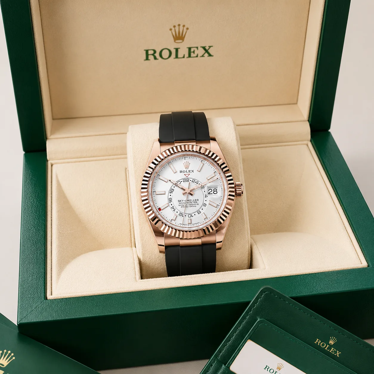Rolex Sky-Dweller m336235-0003 42mm Cal.9002 18K Everose Gold AI 头图 5 - 包装盒 [ai-shot:box-shot]