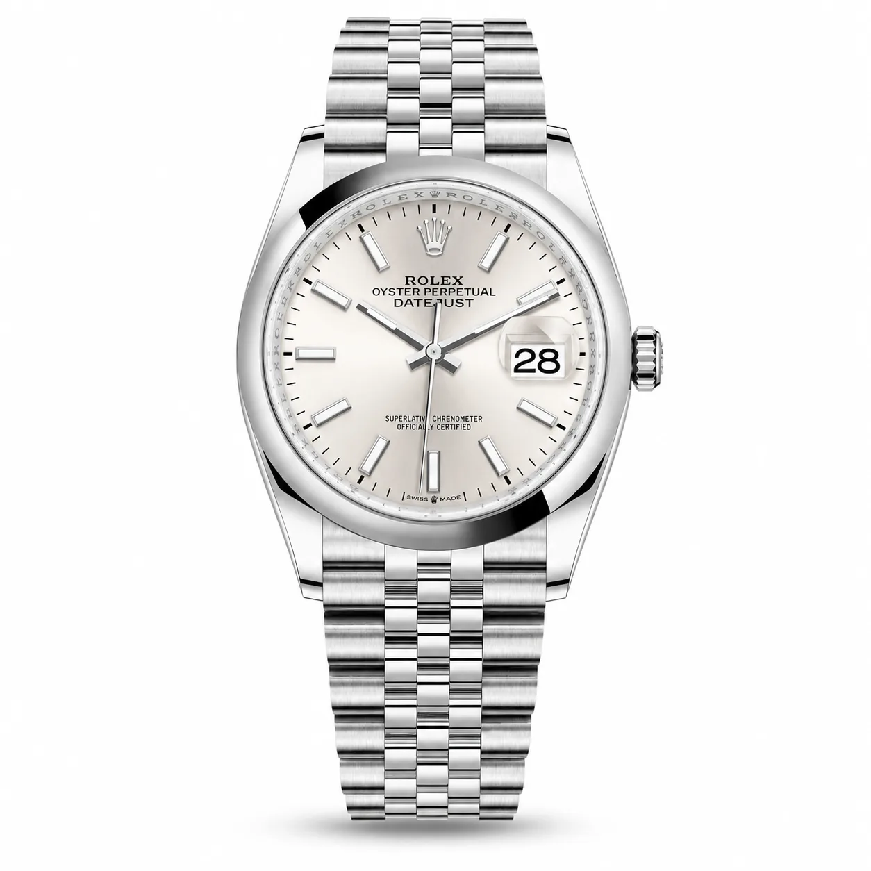 Rolex Datejust m126200-0001 36mm Cal.3235 904L Stainless Steel AI 头图 1 - 白底全貌 [ai-shot:full-white]