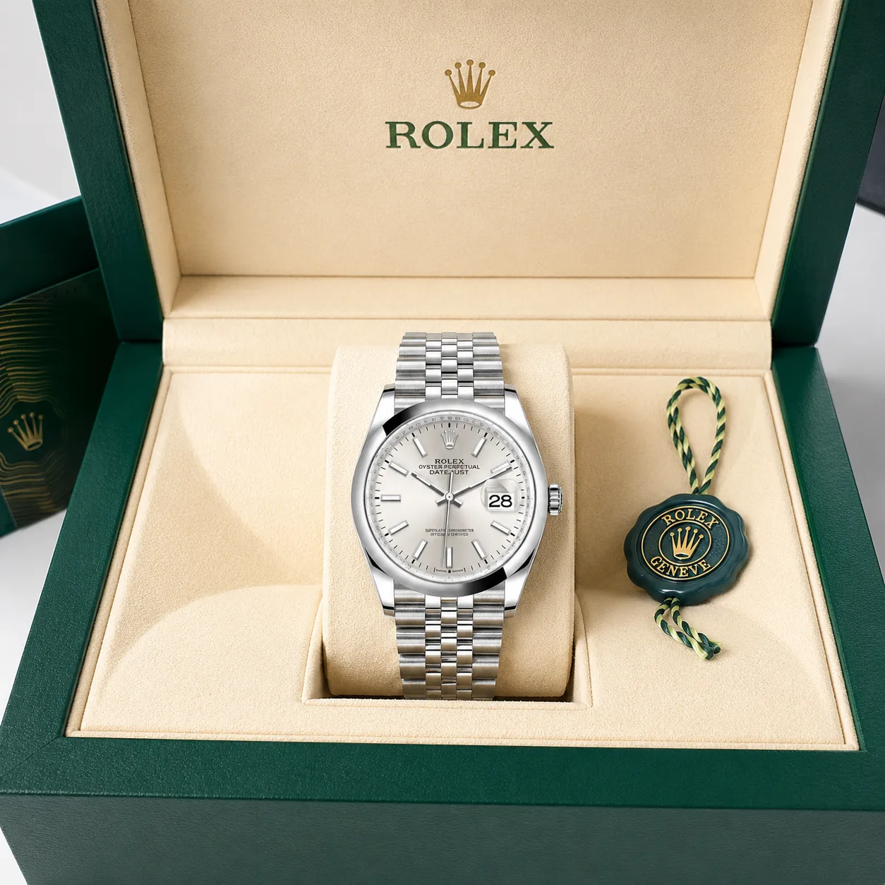 Rolex Datejust m126200-0001 36mm Cal.3235 904L Stainless Steel AI 头图 5 - 包装盒 [ai-shot:box-shot]