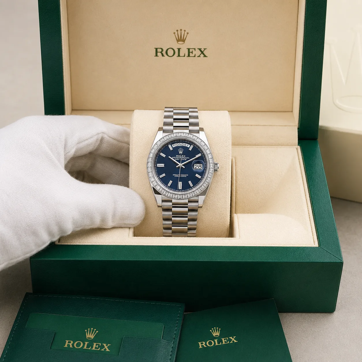 Rolex Day-Date m228396tbr-0012 40mm Blue Dial T 950 Platinum AI 头图 5 - 包装盒 [ai-shot:box-shot]