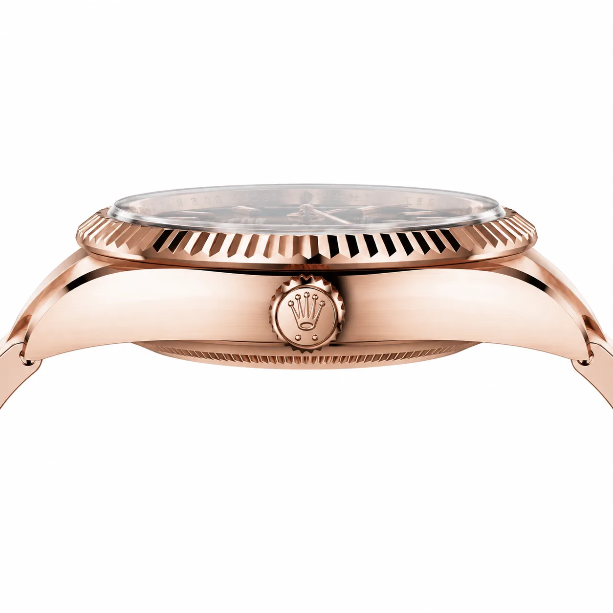 Rolex Sky-Dweller m336935-0001 42mm Green Dial Fluted Bezel 18K Everose Gold AI 头图 2 - 侧面细节 [ai-shot:side-detail]
