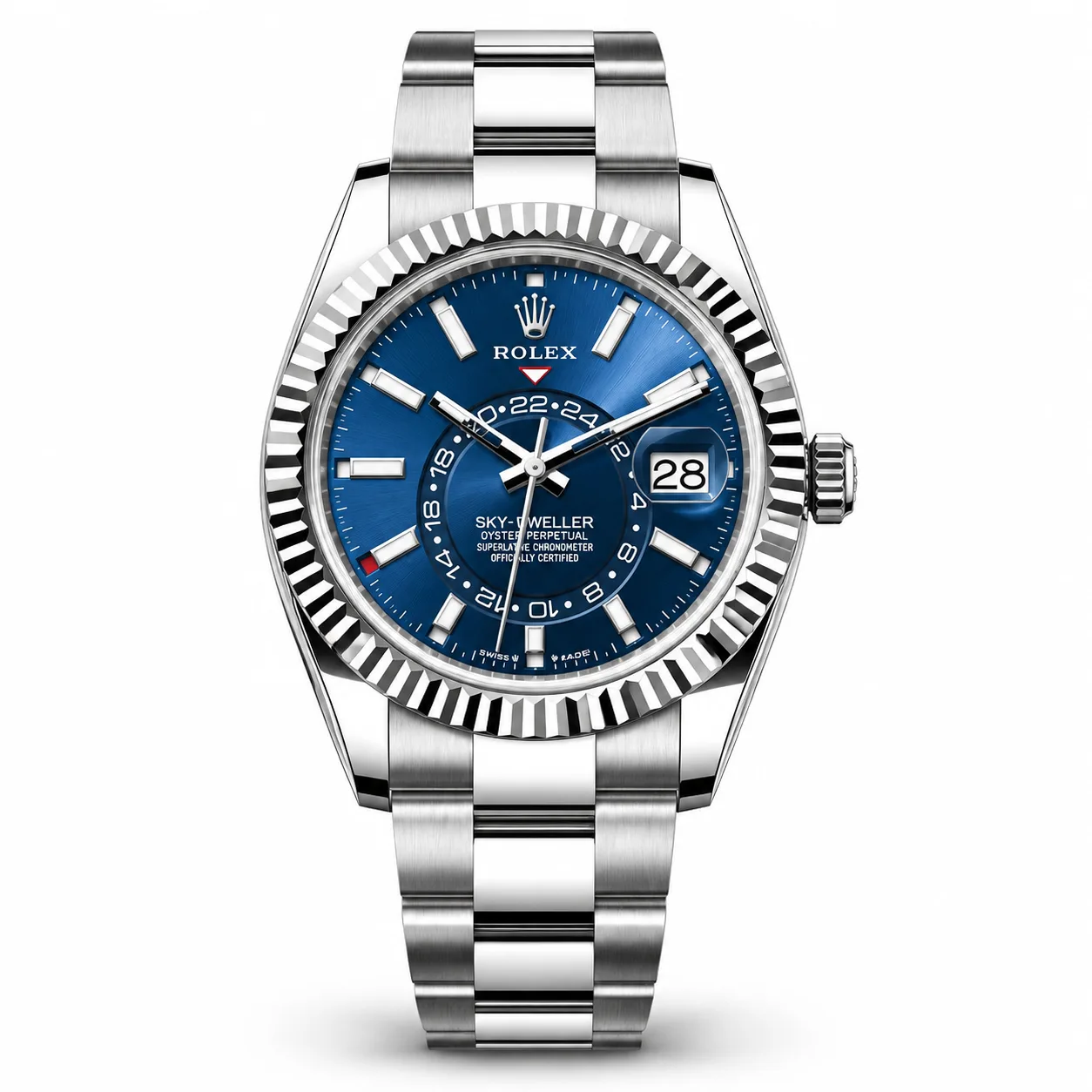 Rolex Sky-Dweller m326934-0006 42mm Blue Dial Fluted Bezel 904L Stainless Steel and 18K White Gold AI 头图 1 - 白底全貌 [ai-shot:full-white]