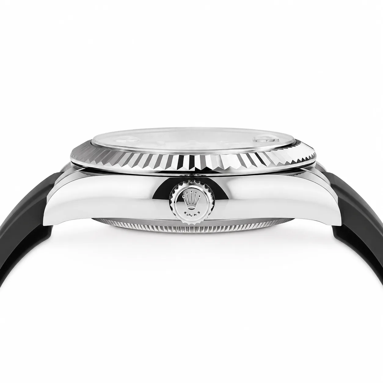 Rolex Sky-Dweller m336239-0003 42mm White Dial Fluted Bezel 18K White Gold AI 头图 2 - 侧面细节 [ai-shot:side-detail]
