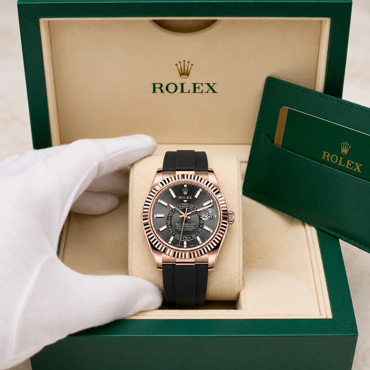 Rolex Sky-Dweller m326235-0006 42mm Cal.9001 18K Everose Gold AI 头图 5 - 包装盒 [ai-shot:box-shot]