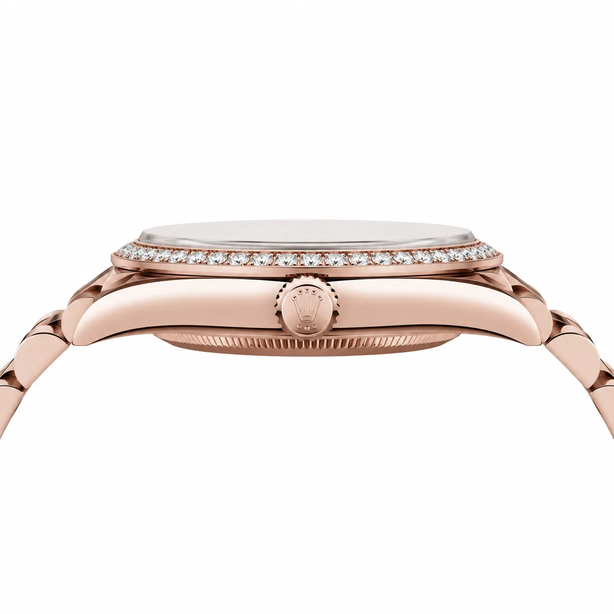 Rolex Day-Date m228345rbr-0016 40mm Green Dial Diamond-Set Bezel 18K Everose Gold AI 头图 2 - 侧面细节 [ai-shot:side-detail]